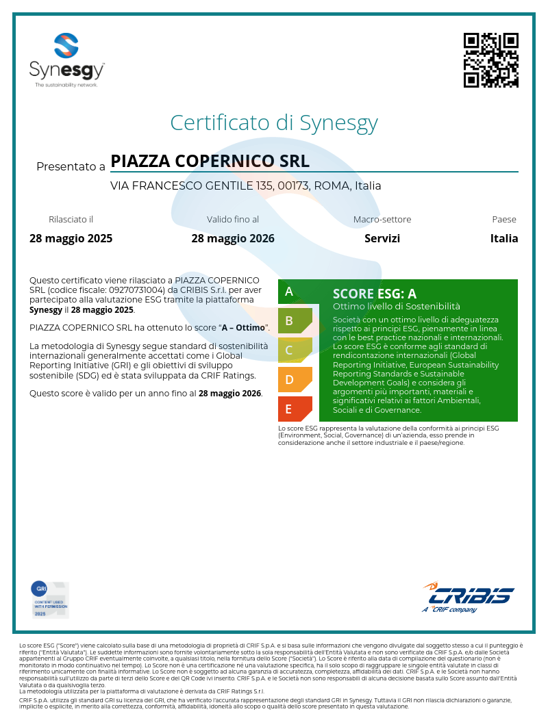 SurveyCertificate_PIAZZA COPERNICO SRL_28_05_2025